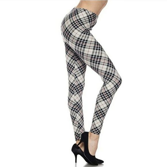 New Mix Pants - White/Black Angeled Plaid Leggings